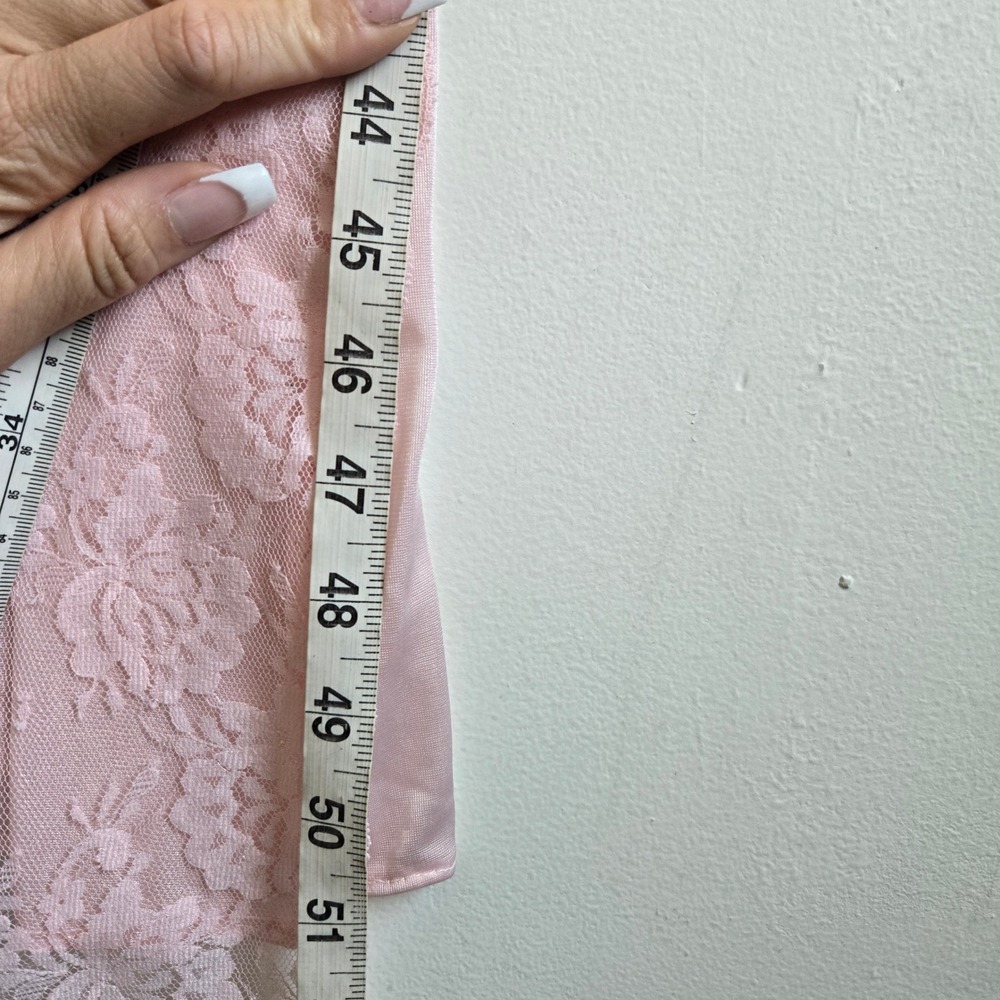 Vintage S Pink Maxi Nightgown Women Good Lace Mesh Spaghetti Strap Full Length - Picture 5 of 7